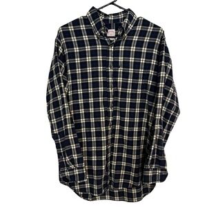 Brooks Brothers Mens Button Down Long Sleeve Blue White Plaid‎ Cotton